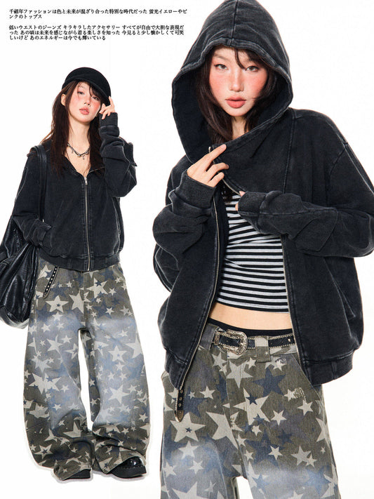 Asymmetrical Zipper Oversize Hooded Jacket NA9389