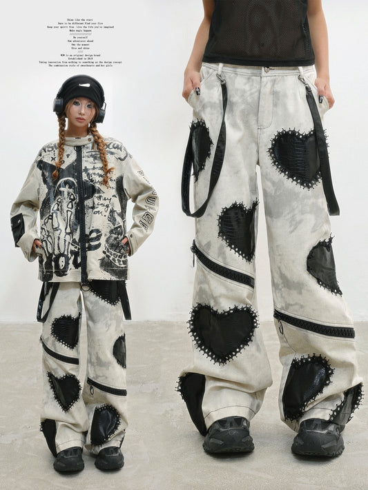 Heavy Craft Damage Wide Leg Dark Denim Jeans NA8563