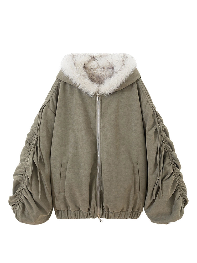 Reversible Suede Oversize Thick Fur Jacket NA7298