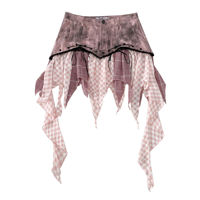 Irregular Damage Ruffle Denim Skirt NA7742