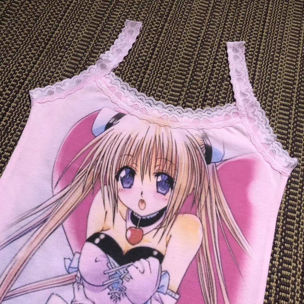 Cartoon Print Lace Tank Top NA7660