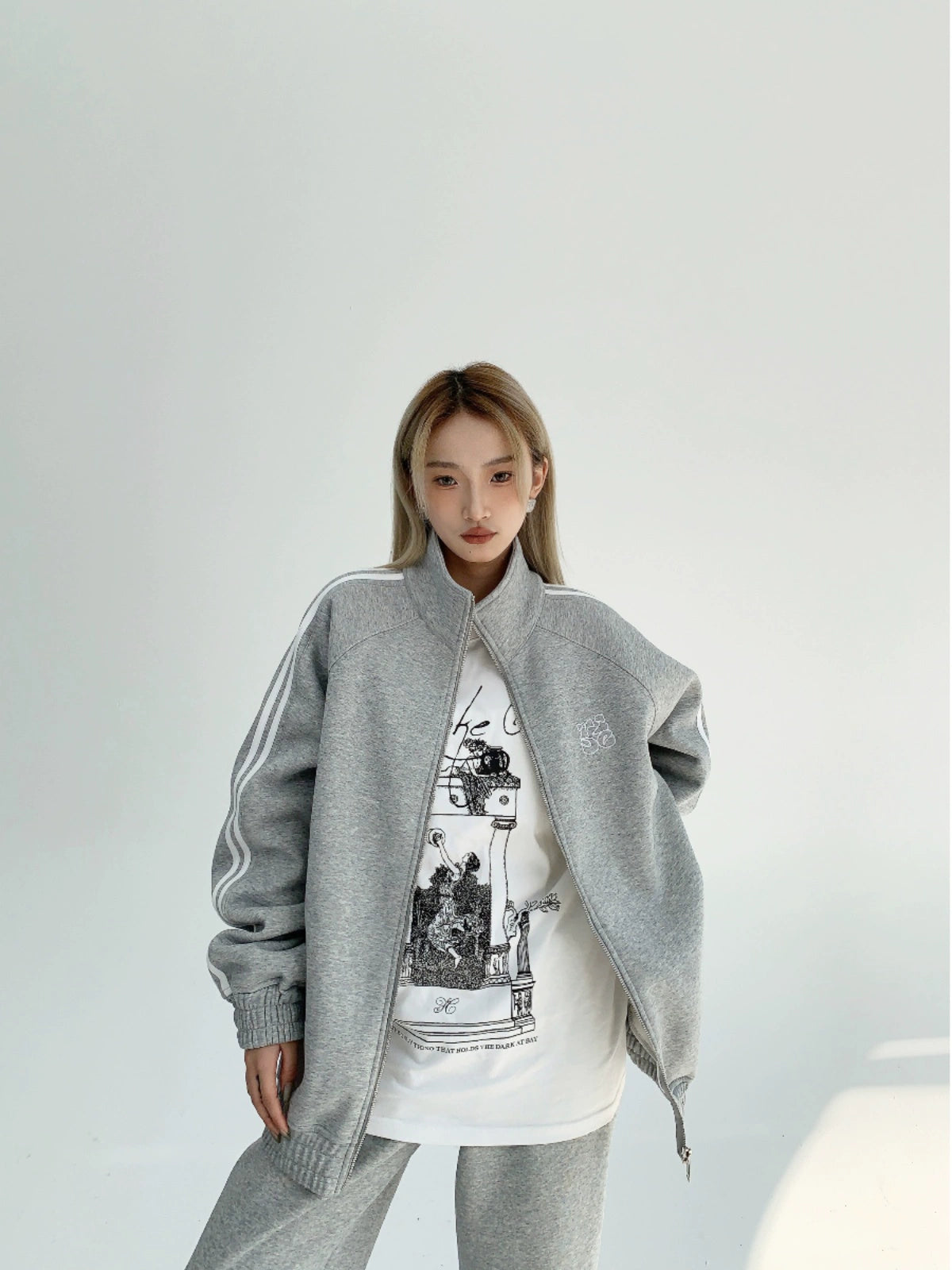 Thick Stand Neck Sporty Sweatshirt & Pants Setup NA2831