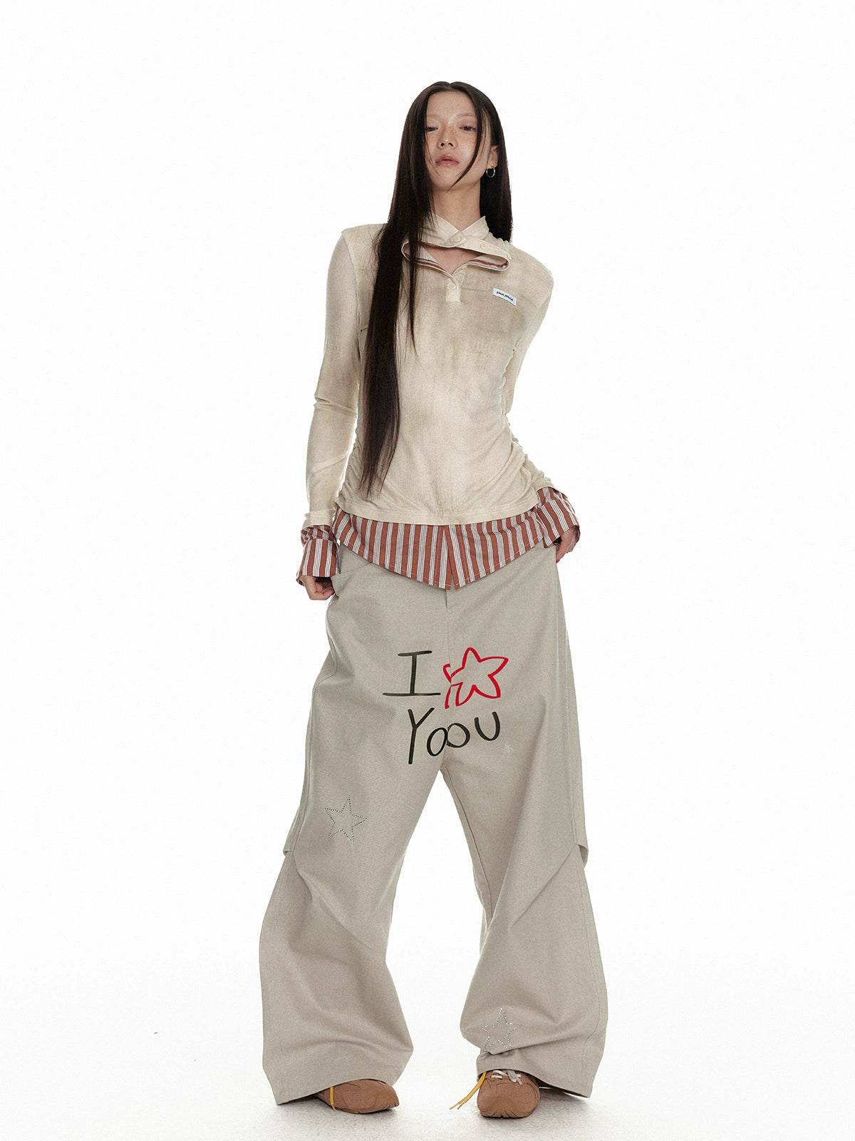 Pleated Washed Ribbed Knit Long Sleeve T-Shirt NA7132