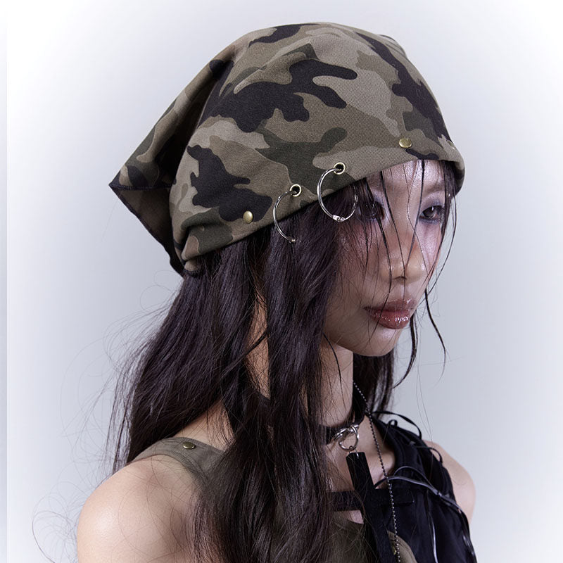 Camouflage Lace-Up Damage Cropped Denim Jeans & Scarf Set NA8541