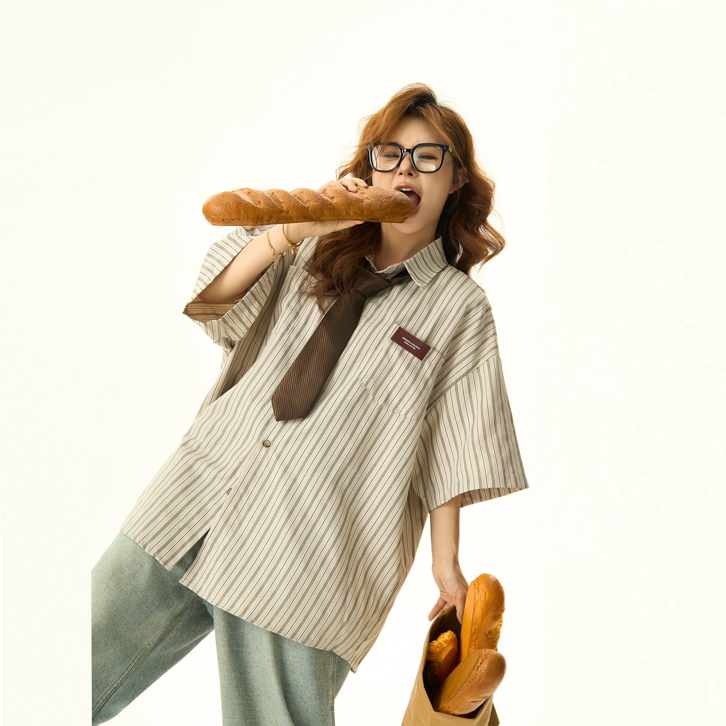 Striped Oversize Short Sleeved Shirt NA3048