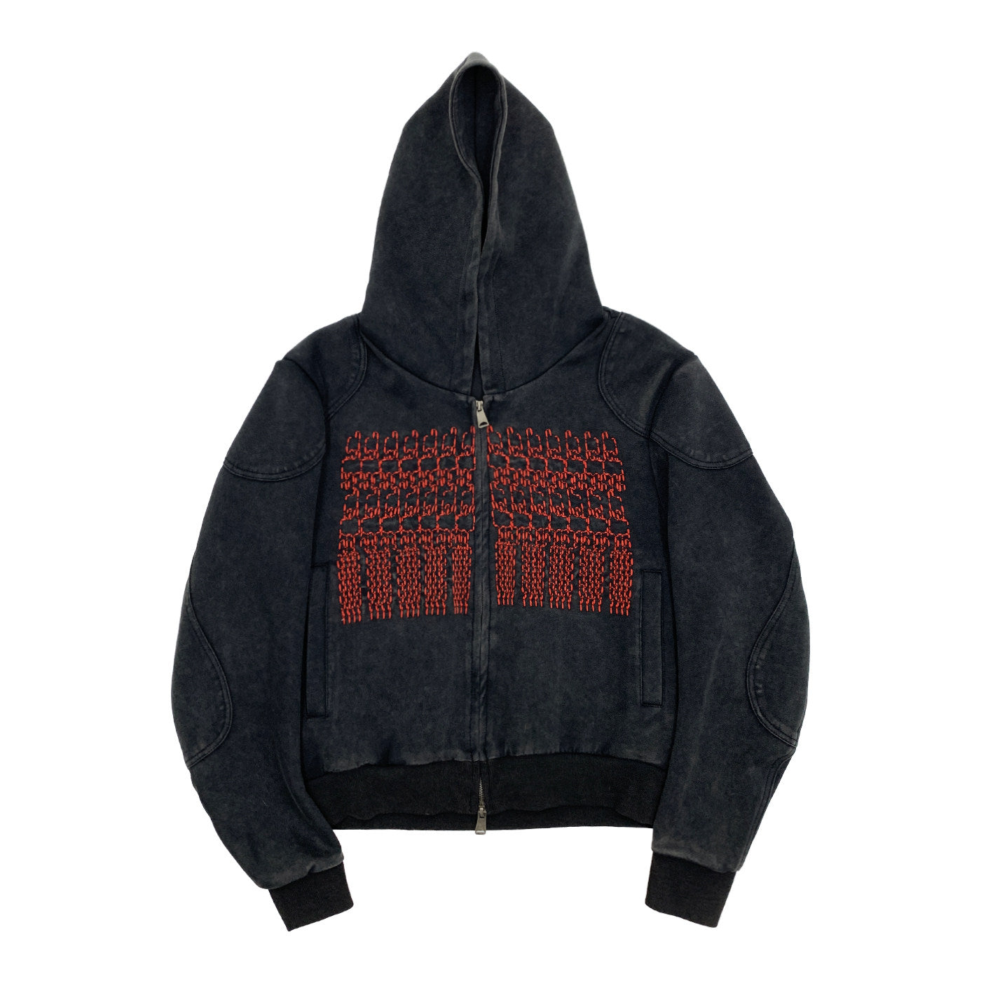 Embroidery Wash Damage Oversize Zipper Hoodie NA9070