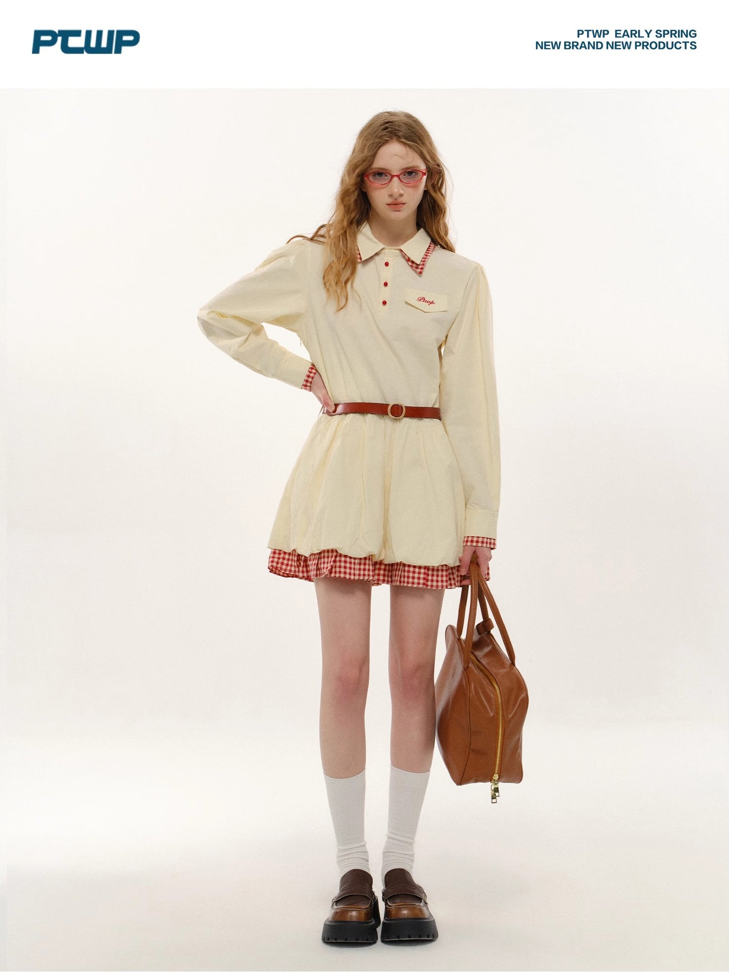 Long Sleeve Waist Cinching A-line Dress with Blet NA5708