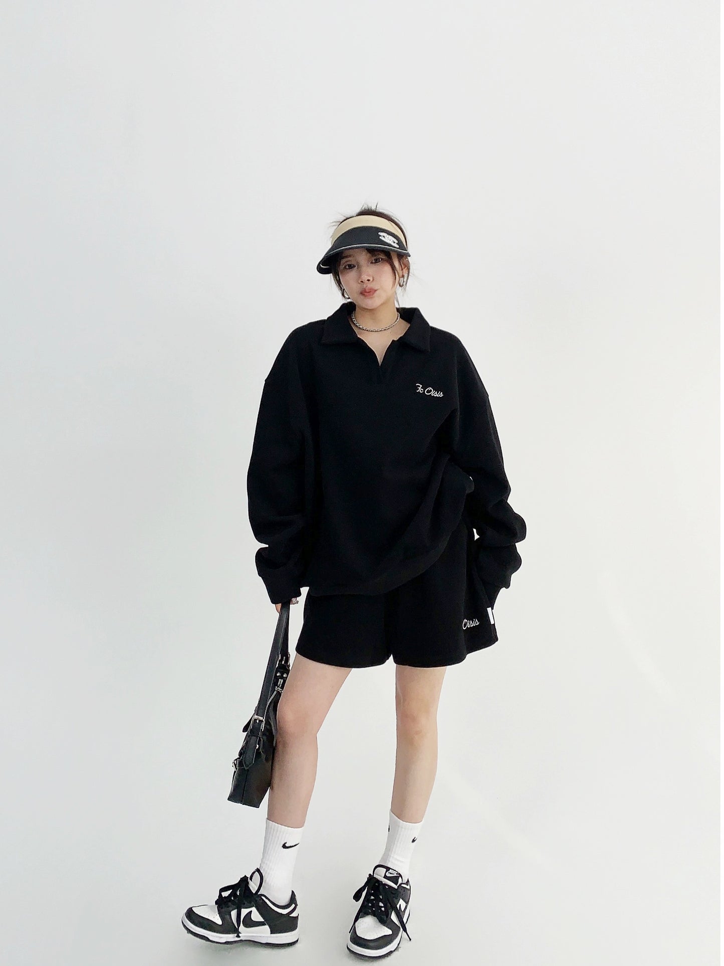 Thin Casual V-Neck Sweatshirt & Shot Pants Set NA2851