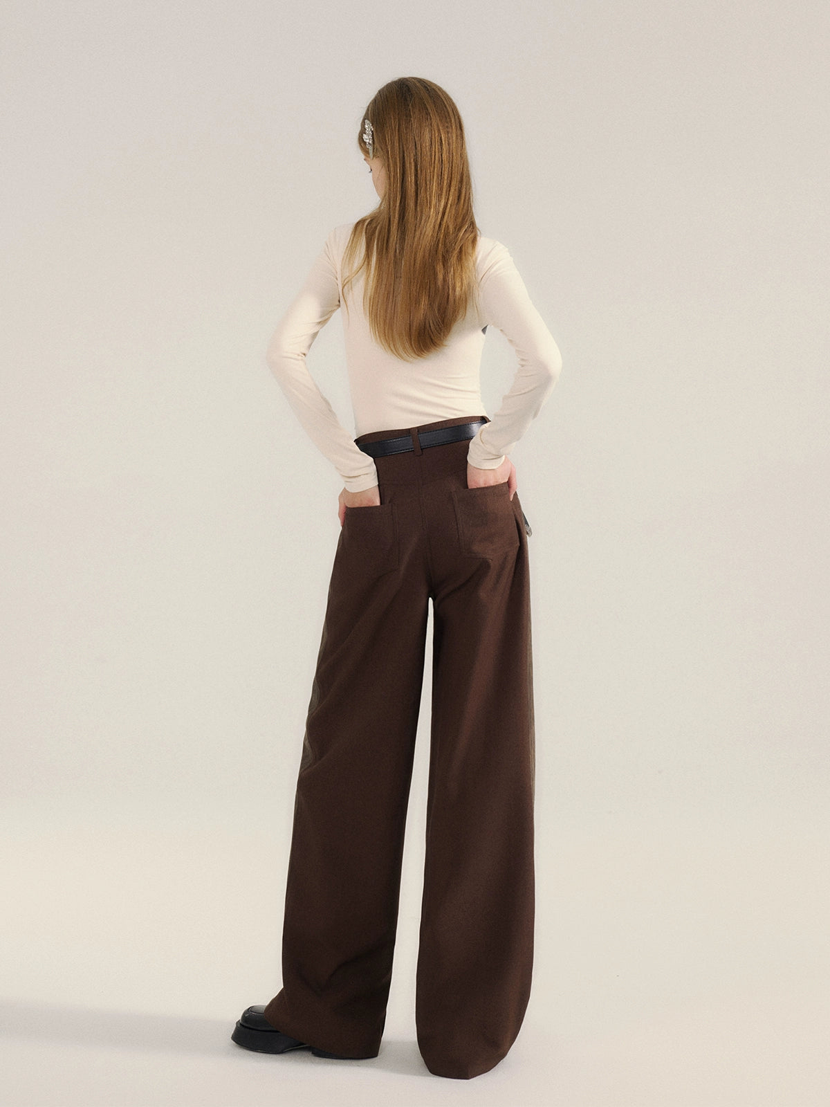 Brown PU Leather Wide-Leg Pants NA7034