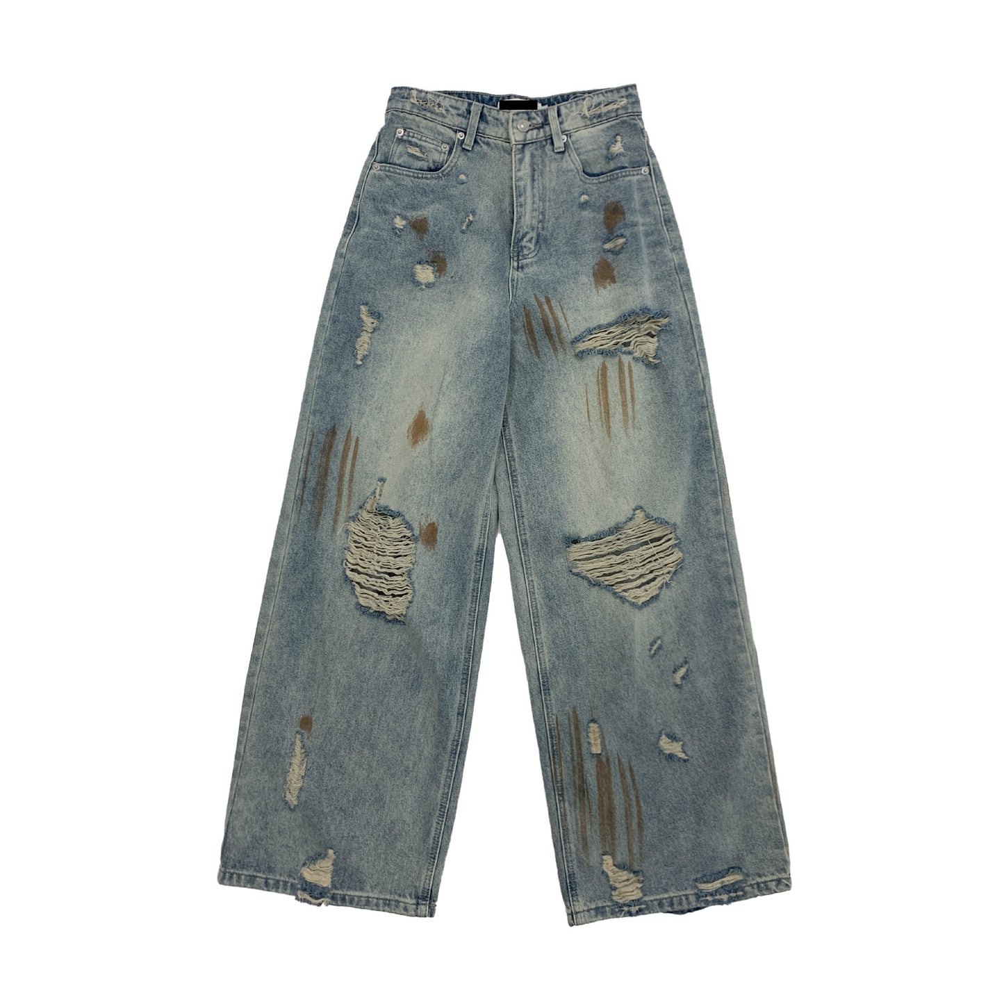 Rust Fade Damage Wash Draped Wide Leg Denim Jeans NA9152