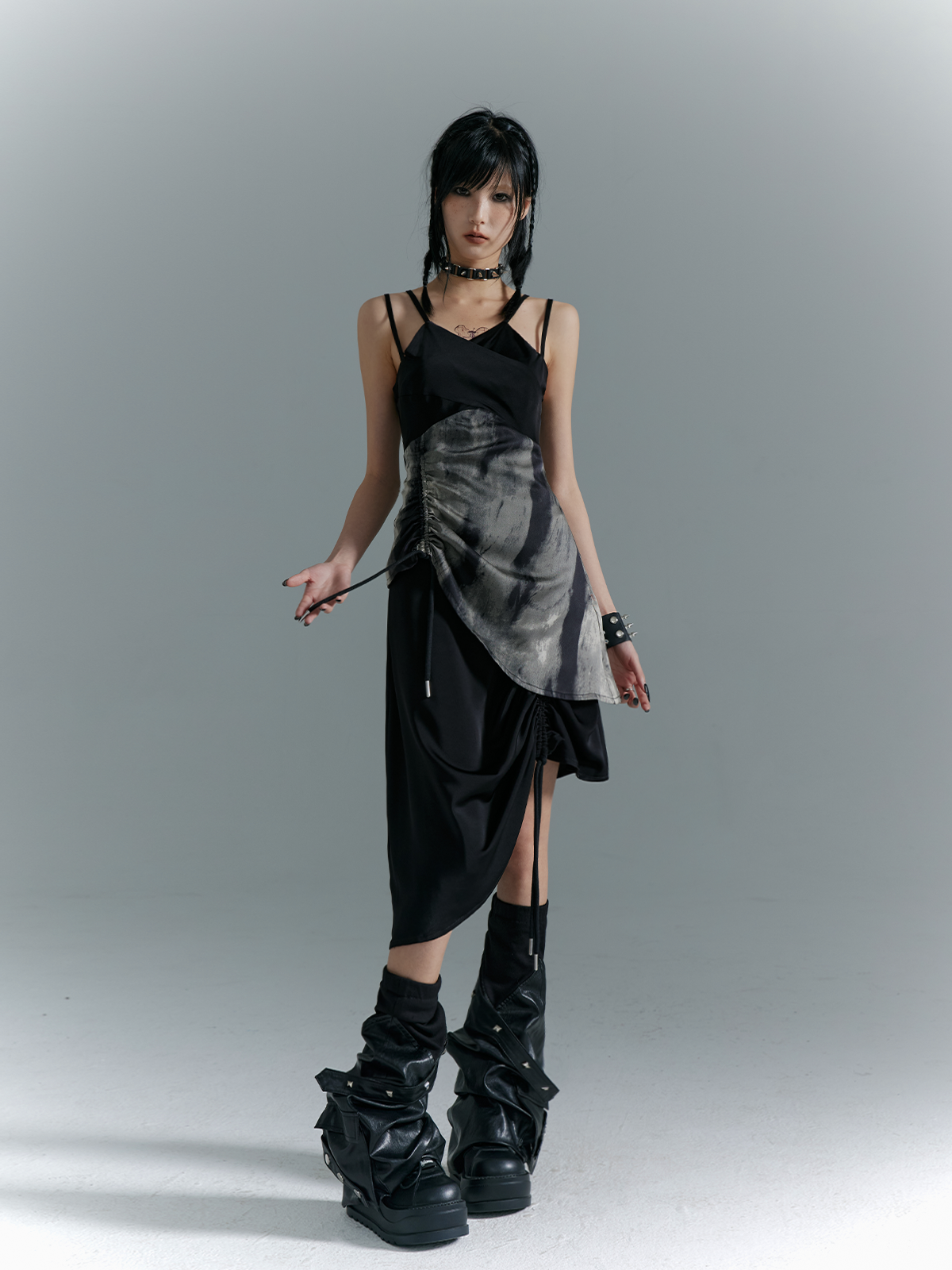 Drawstring Asymmetrical Hem Camisole Midi Dress NA8158