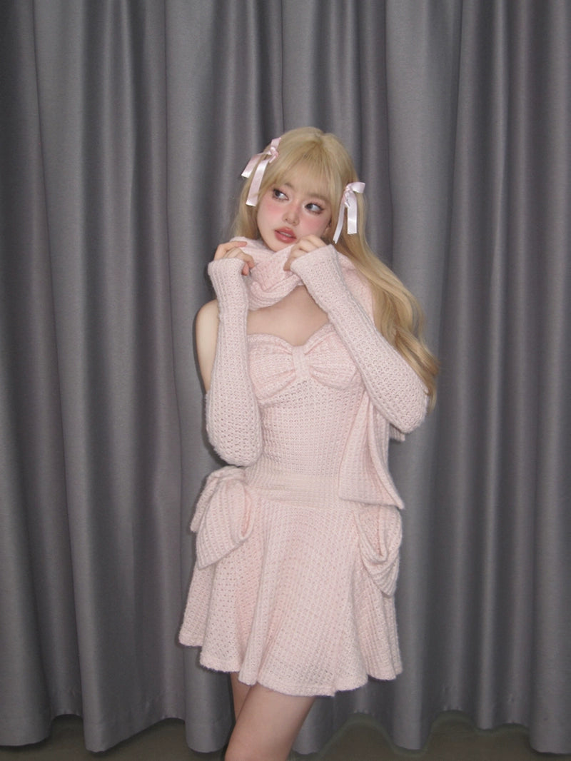 Textured Knit Strapless Dress with Chest Pad NA7236