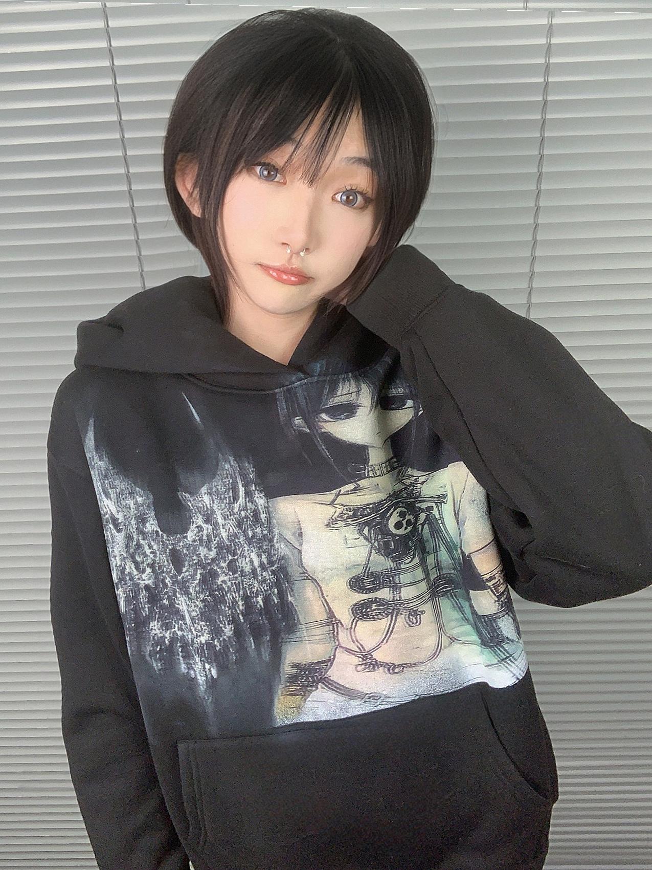 Acid Metal Girl Print Heavyweight Fleece-Lined Hoodie NA7629
