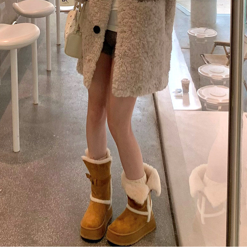 Fur Trim Platform Mid-Calf Boots NA8745