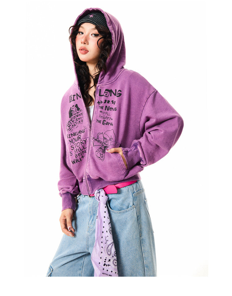 Letter Print Zipper Hoodie NA9323