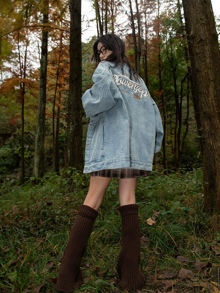 Oversized Corduroy Lapel Denim Jacket NA2646