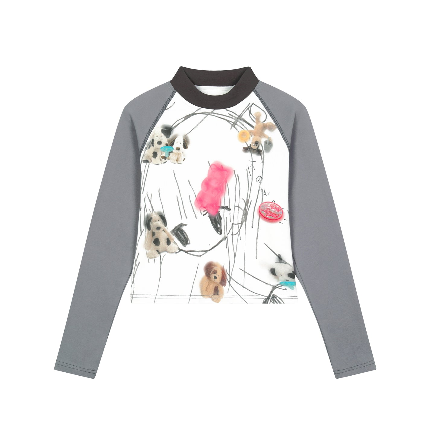 Graphic Stretch Mock Neck Raglan Long Sleeve T-Shirt NA8210