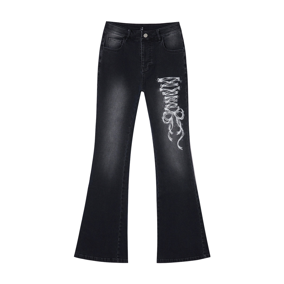 Bow Print Flare Denim Jeans NA6924