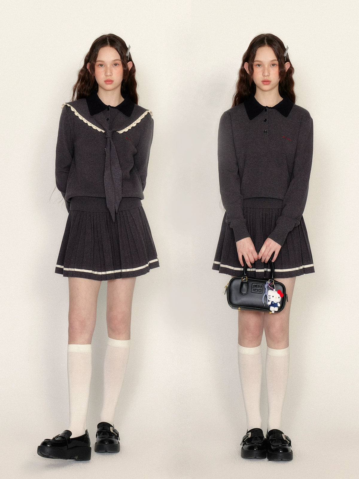 Detachable Sailor Collar Knit Sweater & Pleated Skirt Setup NA7009