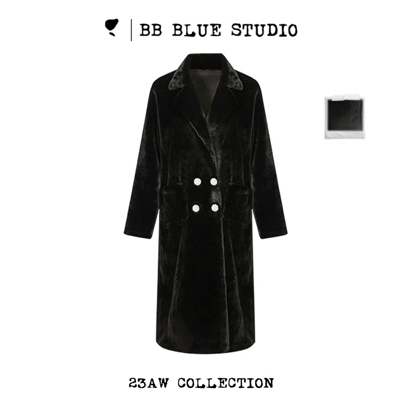 Double-Breasted Fake Fur Velvet Coat NA7459