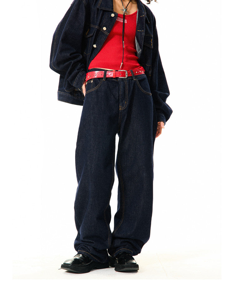 Button Oversize Denim Jacket & Wide Leg Denim Jeans Setup NA9368
