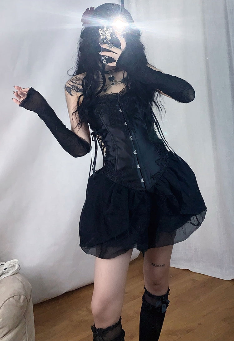 Hollow-Out Tie-Strap Fake Layered Dress NA7776