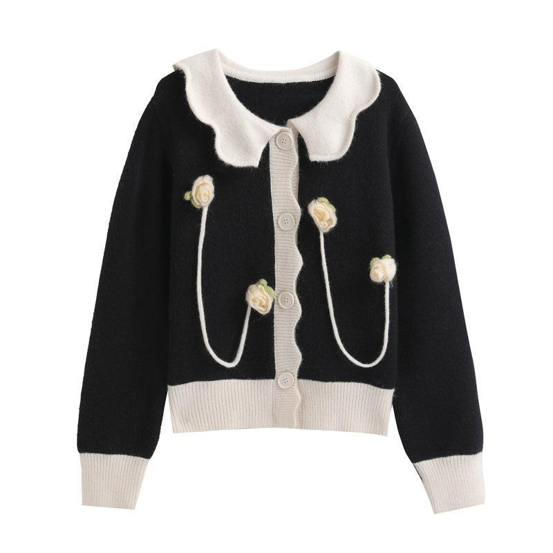 Rose Crochet Wave Collar Knit Sweater WNW1239