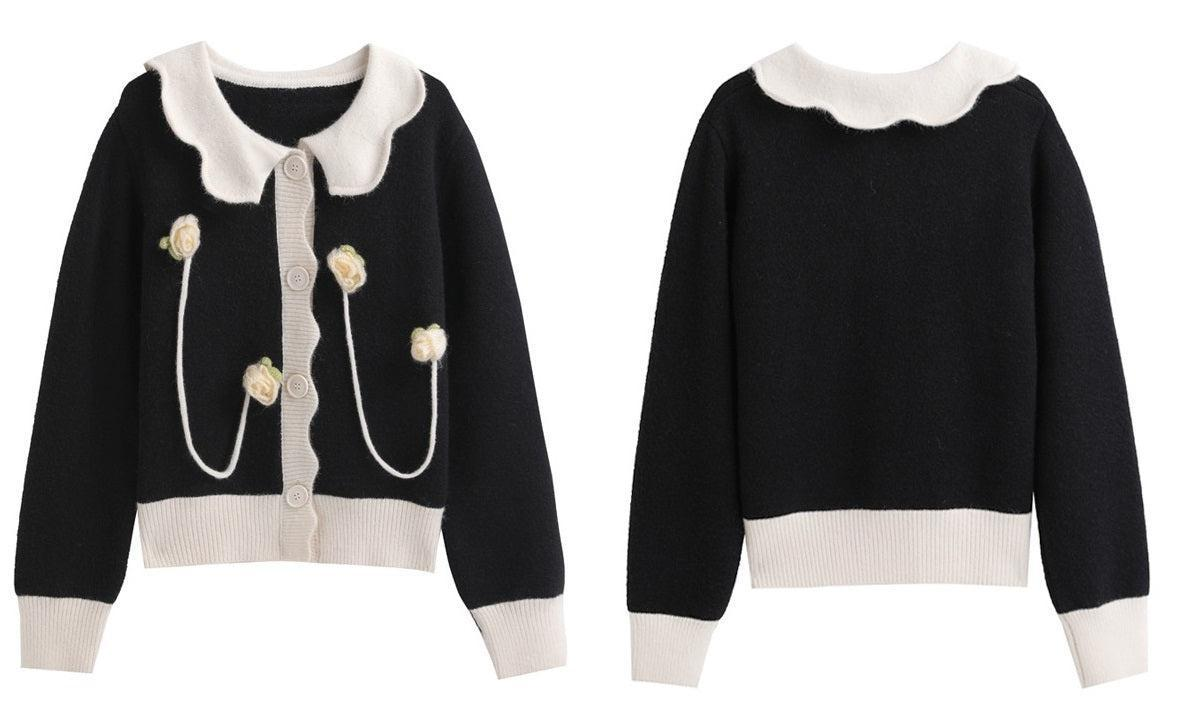 Rose Crochet Wave Collar Knit Sweater WNW1239