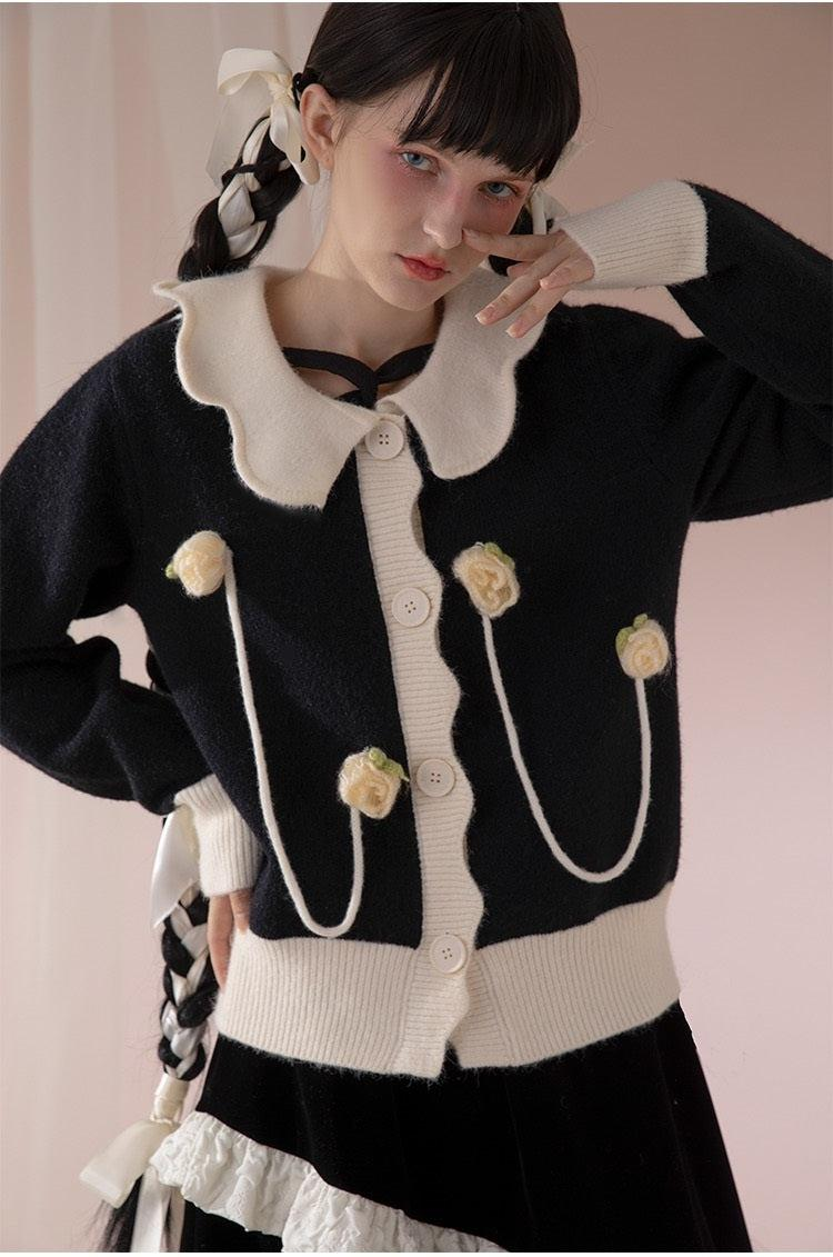 Rose Crochet Wave Collar Knit Sweater WNW1239