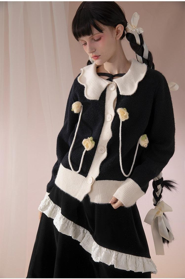 Rose Crochet Wave Collar Knit Sweater WNW1239