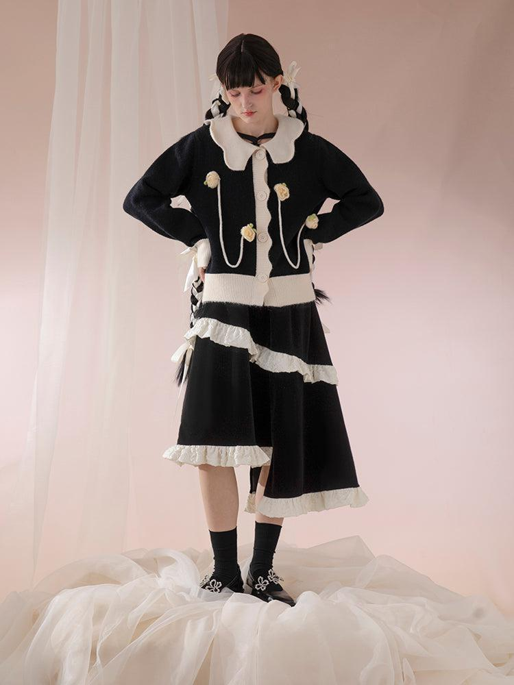 Rose Crochet Wave Collar Knit Sweater WNW1239