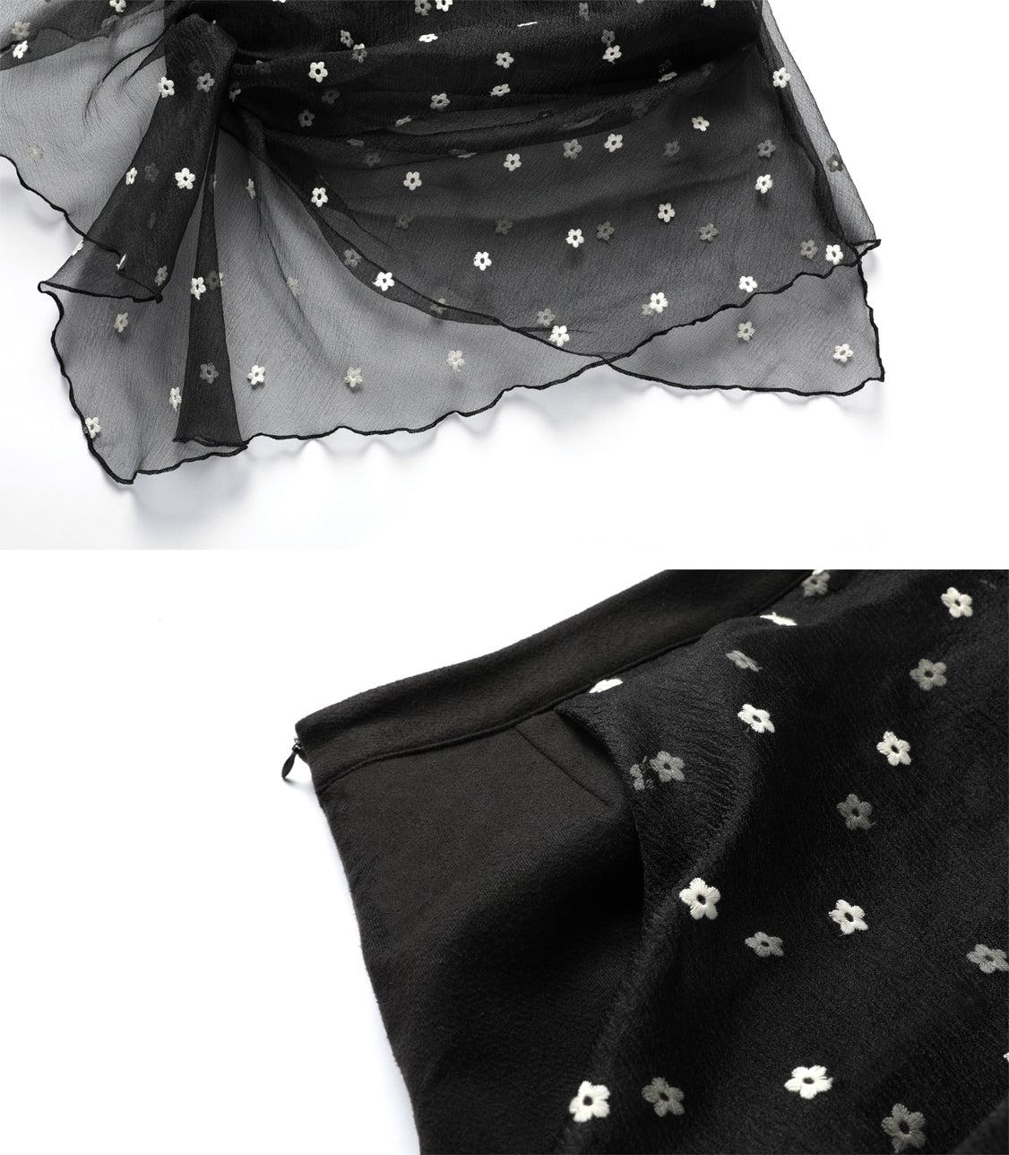 Splicing Embroidery Sheer Organza Skirt WNW1242