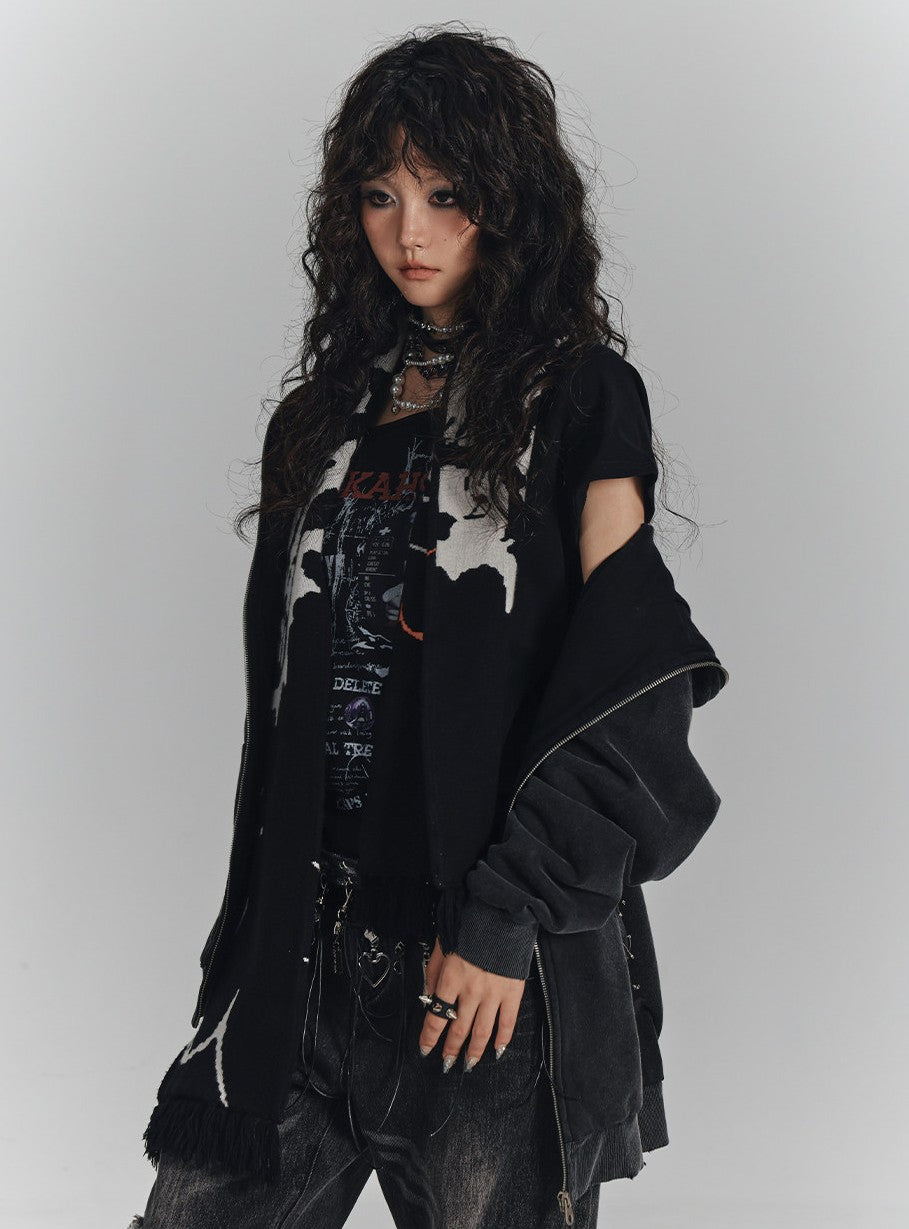 Cat Ear Safety Pin Oversize Zipper Hoodie NA8929