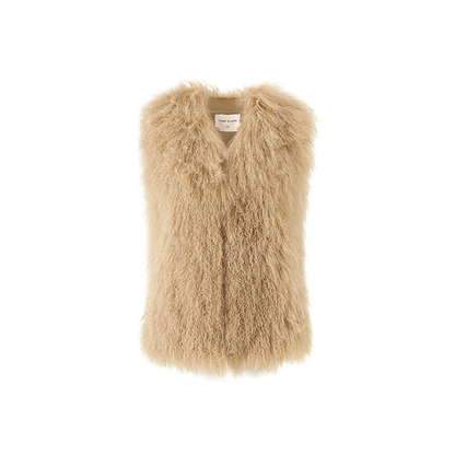 100% Sheepskin Straight Tube Casual Plush Medium Length Vest NA1555