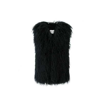 100% Sheepskin Straight Tube Casual Plush Medium Length Vest NA1555