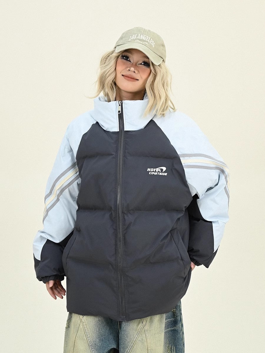 Colorblock Triple-Stripe Standing Neck Puffer Jacket NA6466