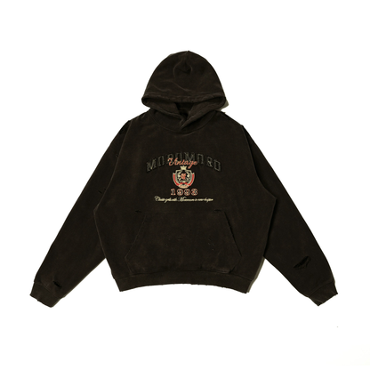 American Retro Style Emblem Contrast Damage Hoodie NA1625