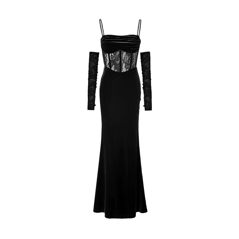 Battle Robe Sexy  Hanging Strap Long Velvet Slim Fit  Dress NA1560