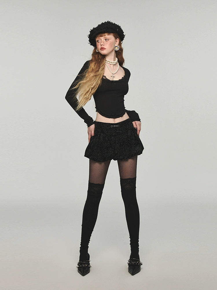 Black Versatile Velvet Pumpkin Short Half Skirt NA1565