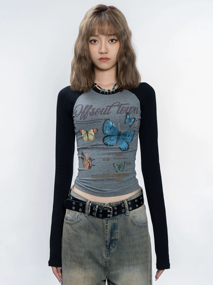 Butterfly Desin Short and Slim Fit long sleeve Top NA1990