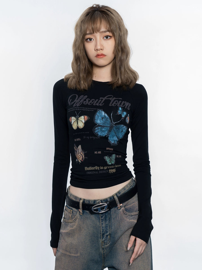 Butterfly Desin Short and Slim Fit long sleeve Top NA1990