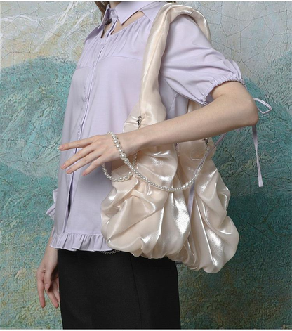 Detachable Pearl Shoulder Strap Silk Satin Fairy Cloud Bag WNW1236