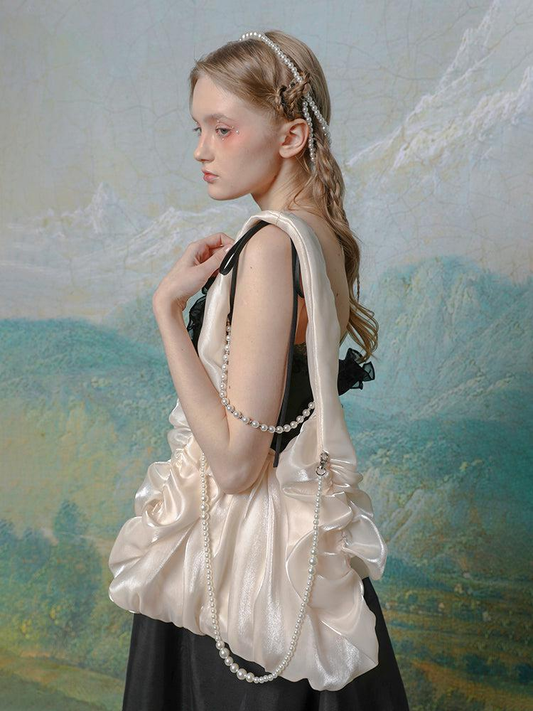 Detachable Pearl Shoulder Strap Silk Satin Fairy Cloud Bag WNW1236