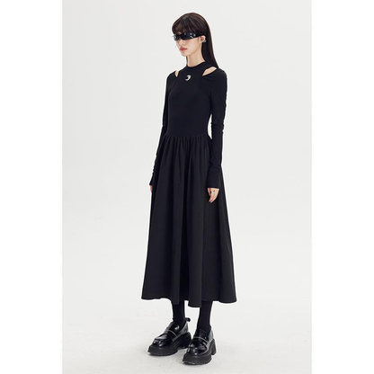 Embroidery Fake Two-piece A-line Long-sleeved Dress  WNW1000