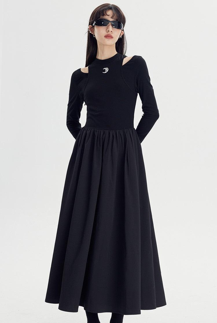 Embroidery Fake Two-piece A-line Long-sleeved Dress WNW1000