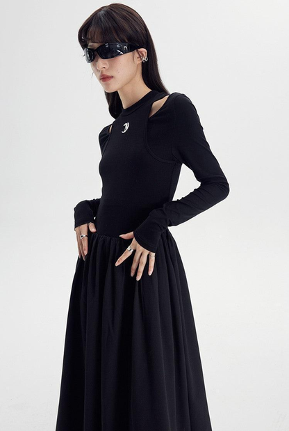Embroidery Fake Two-piece A-line Long-sleeved Dress WNW1000