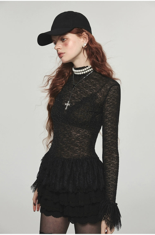 Half-High Neck Lace Slim Top NA1566