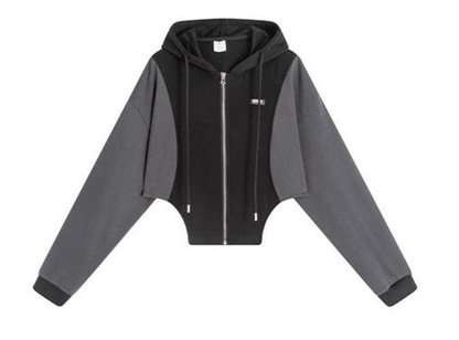 Irregular Hem Contrast Color Zipper Hoodie Sweater Jacket WNW1394