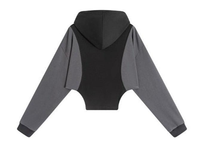 Irregular Hem Contrast Color Zipper Hoodie Sweater Jacket WNW1394