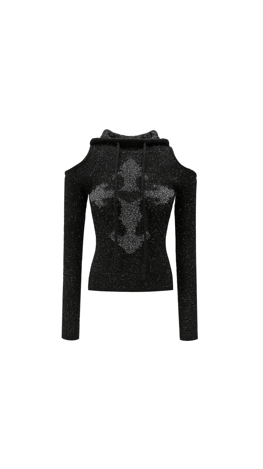 Jacquard Cross Contrast Slim Fit Off Shoulder Knit Sweater NA1574